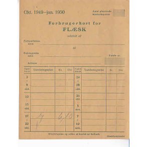 Rationeringsm&aelig;rkeark 2. V.Krig- Forbrugerkort