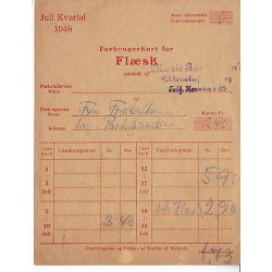 Rationeringsm&aelig;rkeark 2. V.Krig- Forbrugerkort