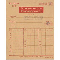 Rationeringsm&aelig;rkeark 2. V.Krig- Forbrugerkort
