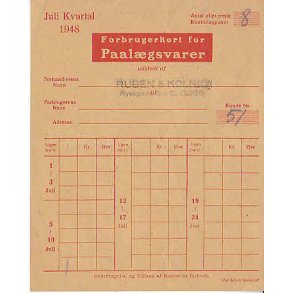 Rationeringsmærkeark 2. V.Krig- Forbrugerkort