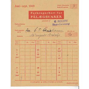 Rationeringsmærkeark 2. V.Krig- Forbrugerkort