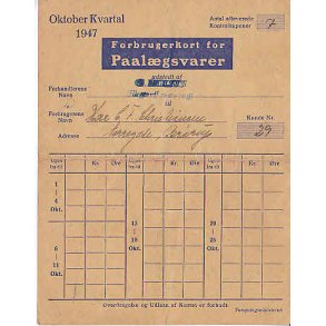 Rationeringsmærkeark 2. V.Krig- Forbrugerkort