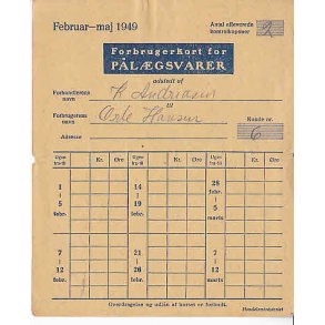 Rationeringsmærkeark 2. V.Krig- Forbrugerkort