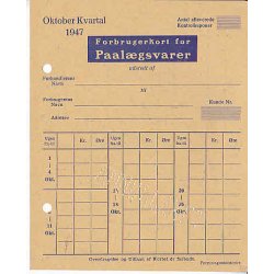 Rationeringsm&aelig;rkeark 2. V.Krig- Forbrugerkort