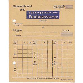 Rationeringsmærkeark 2. V.Krig- Forbrugerkort