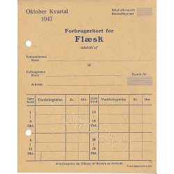 Rationeringsm&aelig;rkeark 2. V.Krig- Forbrugerkort