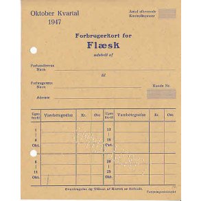 Rationeringsmærkeark 2. V.Krig- Forbrugerkort
