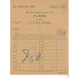 Rationeringsm&aelig;rkeark 2. V.Krig- Forbrugerkort