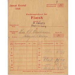 Rationeringsm&aelig;rkeark 2. V.Krig- Forbrugerkort