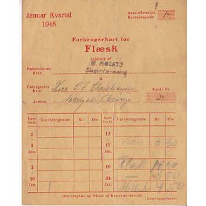 Rationeringsmærkeark 2. V.Krig- Forbrugerkort