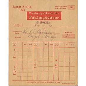 Rationeringsmærkeark 2. V.Krig- Forbrugerkort