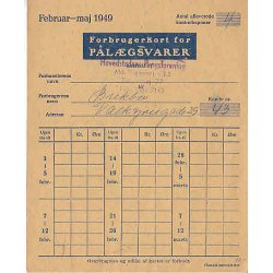 Rationeringsm&aelig;rkeark 2. V.Krig- Forbrugerkort