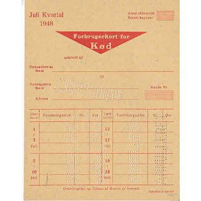 Rationeringsmærkeark 2. V.Krig- Forbrugerkort