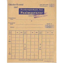 Rationeringsm&aelig;rkeark 2. V.Krig- Forbrugerkort