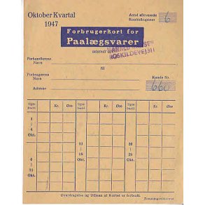 Rationeringsmærkeark 2. V.Krig- Forbrugerkort