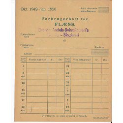 Rationeringsm&aelig;rkeark 2. V.Krig- Forbrugerkort