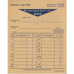 Rationeringsm&aelig;rkeark 2. V.Krig- Forbrugerkort