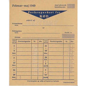 Rationeringsmærkeark 2. V.Krig- Forbrugerkort
