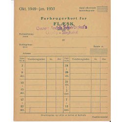 Rationeringsm&aelig;rkeark 2. V.Krig- Forbrugerkort