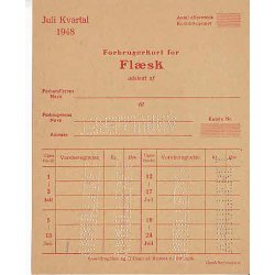 Rationeringsm&aelig;rkeark 2. V.Krig- Forbrugerkort