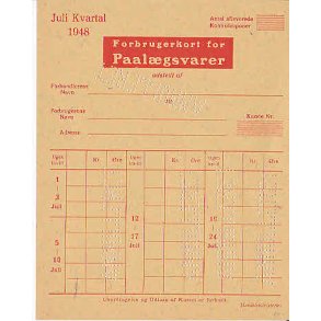 Rationeringsmærkeark 2. V.Krig- Forbrugerkort