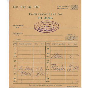 Rationeringsmærkeark 2. V.Krig- Forbrugerkort