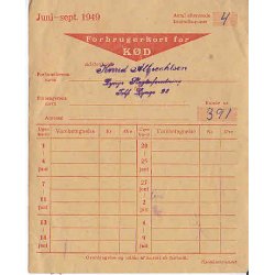 Rationeringsm&aelig;rkeark 2. V.Krig- Forbrugerkort