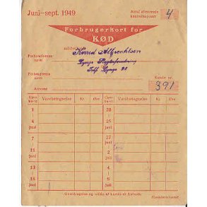 Rationeringsmærkeark 2. V.Krig- Forbrugerkort