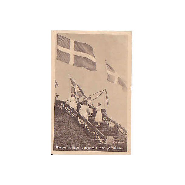 Kongen modtager den gamle Fane p&aring; Dybb&oslash;l.