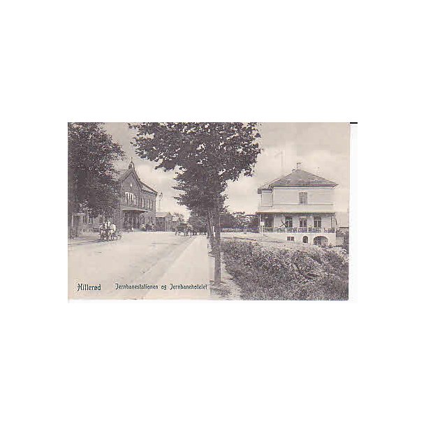 Hiller&oslash;d Jernbanestationen og Hotellet - P.A. 1909