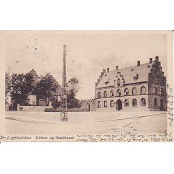 Skelsk&oslash;r. Kirken og Raadhuset. J.G. Eneret
