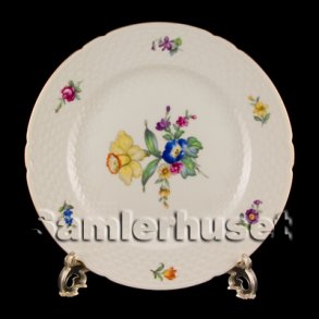 Saxisk Blomst Hvid Tallerken Flad 25½ cm.