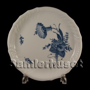 Bl Blomst Svejfet Kagefad Rundt 29 cm.