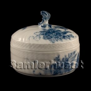 Blå Blomst Svejfet Smørkrukke m. låg