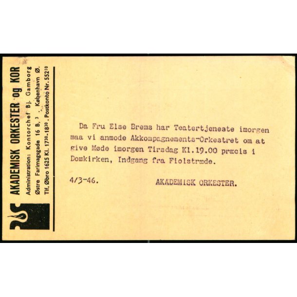 Akademisk Orkester og Kor - Helsagskort u/n