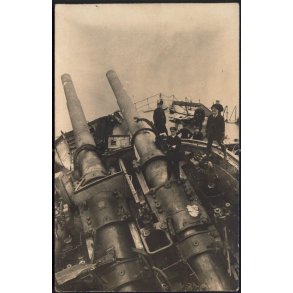 Bombet Krigsskib - Fotokort u/n