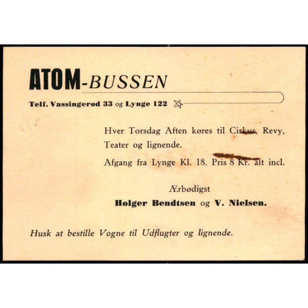 Atom - Bussen - Lynge - Vassingerd - Kartonkort - Postkort