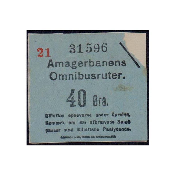 Amagerbanens Omnibusruter - 40 &Oslash;re