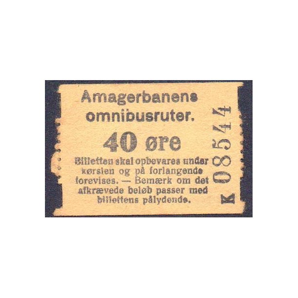 Amagerbanens Omnibusruter - 40 &Oslash;re