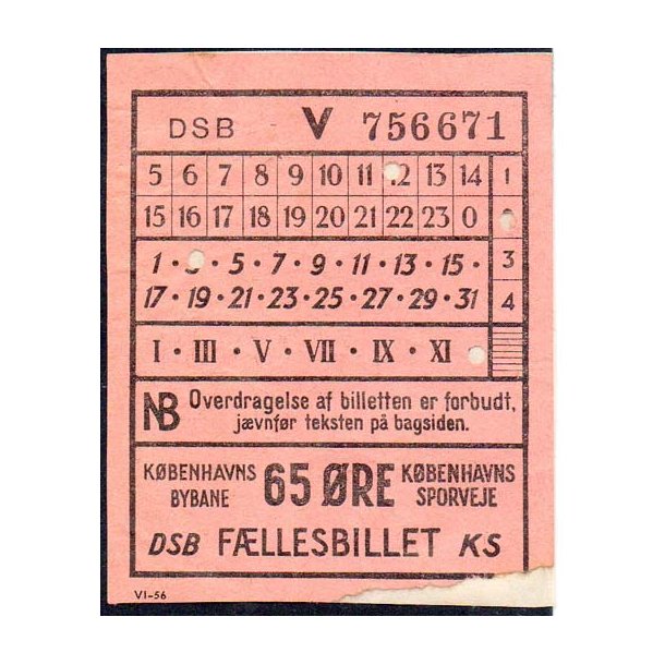 DSB - KS - Fllesbillet 65 re