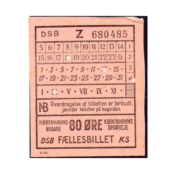 DSB - KS - F&aelig;llesbillet - 80 &Oslash;re