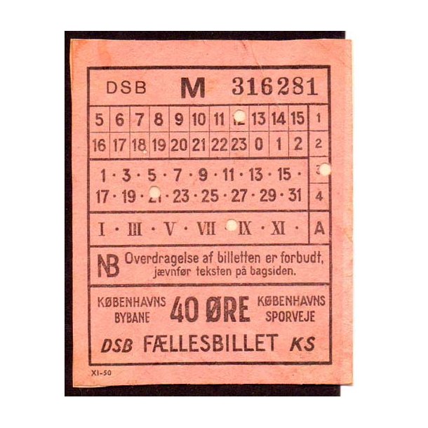 DSB - KS - F&aelig;llesbillet - 40 &Oslash;re