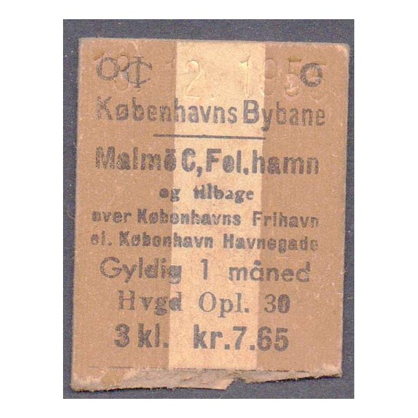 K&oslash;benhavns Bybane - Malm&oslash; C. - 3 kl. kr. 7,65