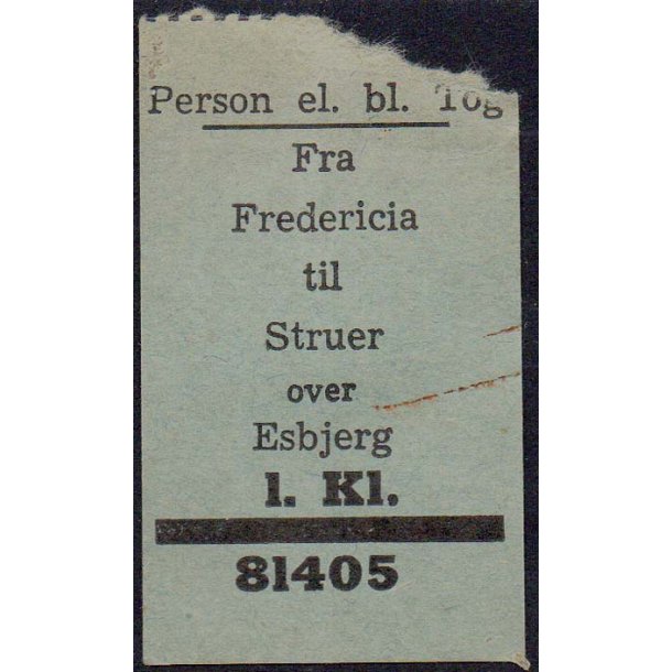 Person el. bl. Tog - Fredericia til Struer - over Esbjerg - 1 KL