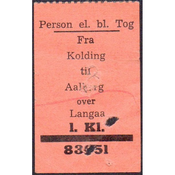 Person el. bl. Tog - Kolding til Aalborg - over Langaa - 1 KL