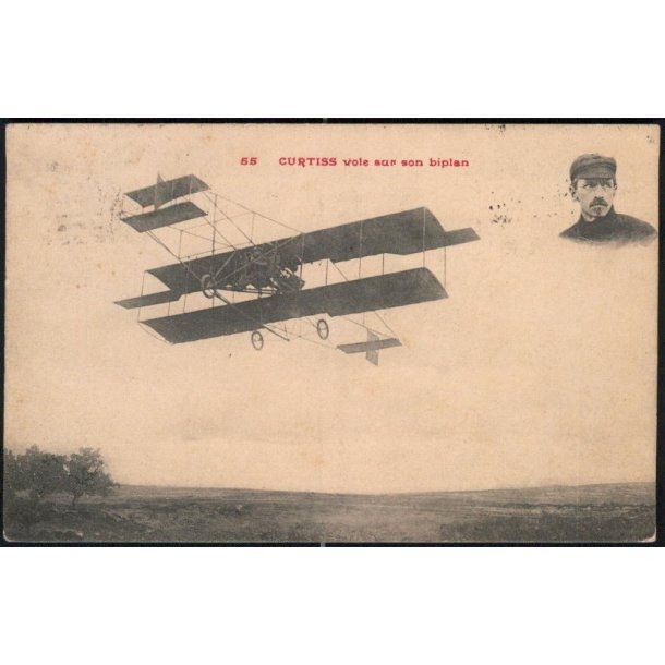 Curtiss vole sur son biplan - u/n