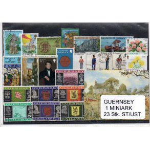 Guernsey Samling - 1 Miniark - 23 Stk Stemplet/ustemplet