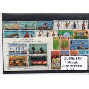 Guernsey Samling - 1 Miniark - 21 Stk Stemplet/ustemplet
