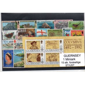 Guernsey Samling - 1 Miniark - 15 Stk Stemplet/ustemplet