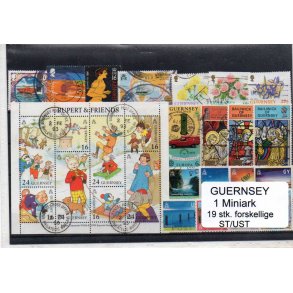 Guernsey Samling - 1 Miniark - 19 Stk Stemplet/ustemplet